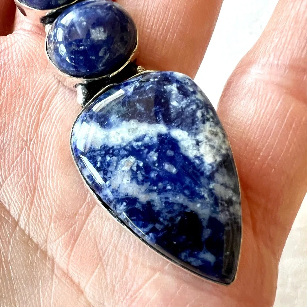 925 Long Elegant Spiritual Sodalite Pendant Necklace